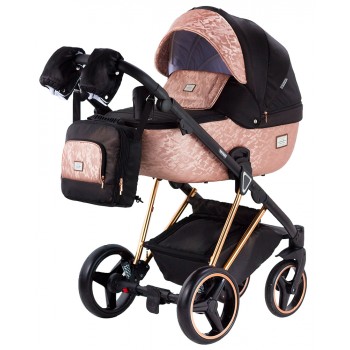 Коляска 2 в 1 Adamex Mimi Polar (Pink Gold) Y837 чорний (люрикс) - мідний (принт) шкіра (видавлений точка)