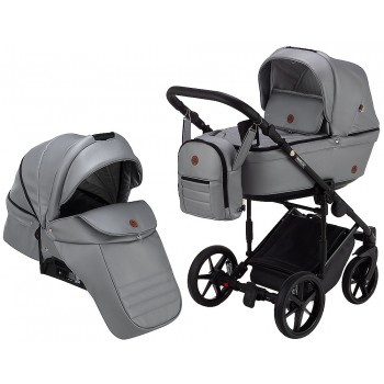 Коляска 2 в 1 Adamex Amelia шкіра 100% SM3 сірий перламутр