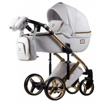 Коляска 2 в 1 Adamex Lucianо Polar (Gold) кожа 100% Q107 белый (золотая рама)