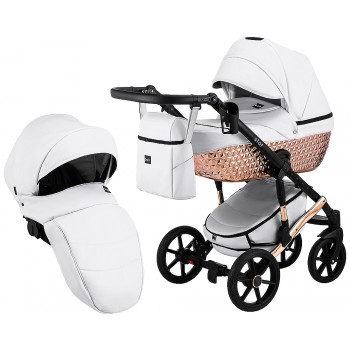 Коляска 2 в 1 Bair Star (Cooper) шкіра 100% 06C білий - мідна люлька