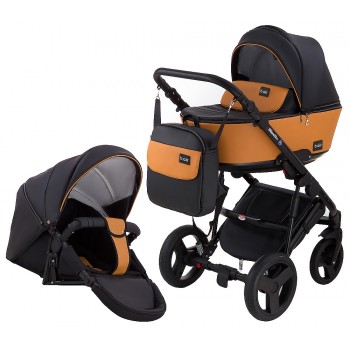 Коляска 2 в 1 Bair Mirello шкіра 100% М-30/05 чорний - карамель