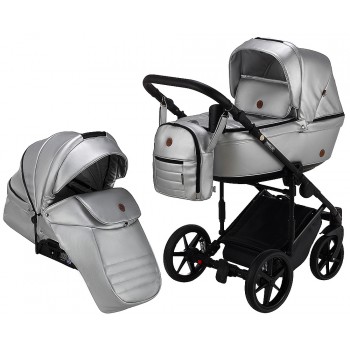 Коляска 2 в 1 Adamex Amelia шкіра 100% SM13 срібло перламутр