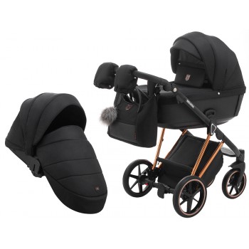 Коляска 2 в 1 Adamex Belissa Special Edidion (Pink Gold) PS-571 Чорний-Чорна шкіра (перфорація)
