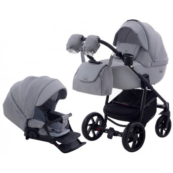 Коляска 2 в 1 Adamex Hybryd Plus BR204 світло-сіре - сіра шкіра (видавлений точка)