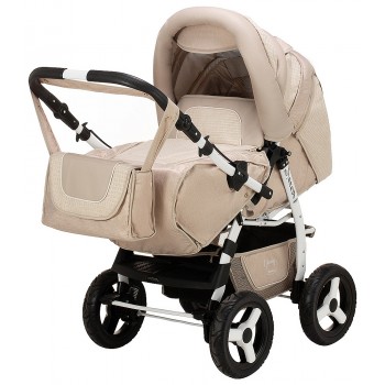 Коляска трансформер Adamex Young  бежевый - бежевая (кожа) - бежевый (плетение)
