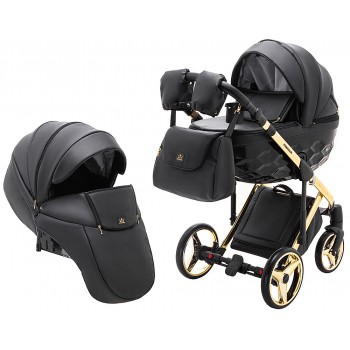 Коляска 2 в 1 Adamex Chantal Polar (Gold) кожа 100% C110 черный