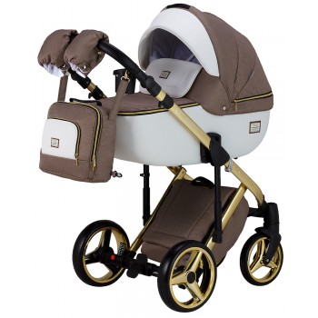 Коляска 2 в 1 Adamex Luciano Polar (Gold) Y801 біла (шкіра) - капучіно