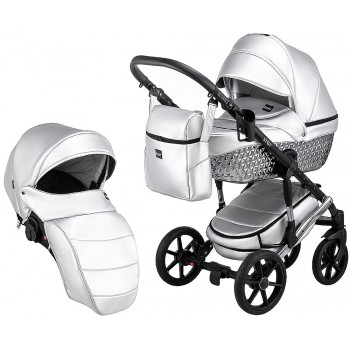 Коляска 2 в 1 Bair Star (Silver) шкіра 100% 46S срібло (перламутр) - графітова люлька