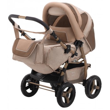 Коляска трансформер Adamex Young капучино (шкіра) - карамель (шкіра) - бежевий (льон)