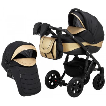 Коляска 2 в 1 Adamex Erika Y828 чорний-золота шкіра (перфорація)