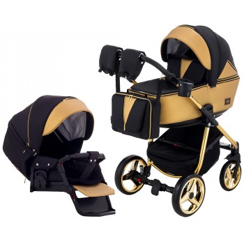 Коляска 2 в 1 Adamex Sierra Polar (Gold) SR403 чорний - золотий шкіра (перфорація)