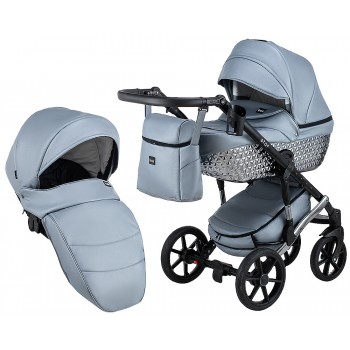 Коляска 2 в 1 Bair Star (Silver) шкіра 100% 31S сірий (перламутр) - графітова люлька