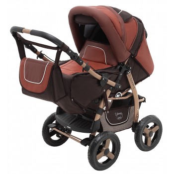 Коляска трансформер Adamex Young  коричневый - темно-красная кожа - коричневая кожа