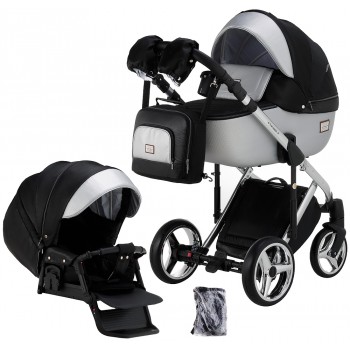 Коляска 2 в 1 Adamex Luciano Polar (Chrome) Y843 чорний (люрикс) - срібло шкіра