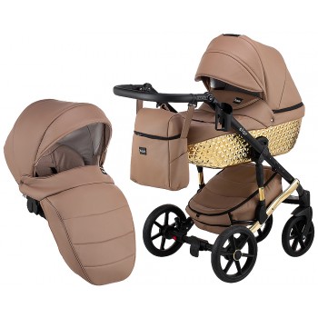 Коляска 2 в 1 Bair Star (Gold) шкіра 100% 16G капучіно - золота колиска