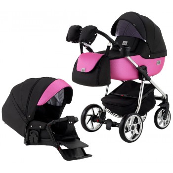 Коляска 2 в 1 Adamex Hybryd Plus Polar (Chrome) BR607 чорний (різнокольоровий люрекс) - яскраво-рожева шкіра (видавлений точка)