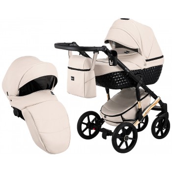 Коляска 2 в 1 Bair Star (Cooper) шкіра 100% 15C бежевий - чорна люлька