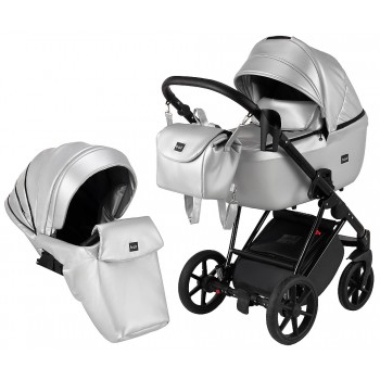 Коляска 2 в 1 Bair Infinity шкіра 100% BI-03 silver (срібло, перламутр)