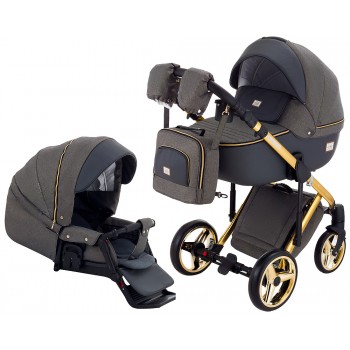 Коляска 2 в 1 Adamex Luciano Polar (Gold) Q89 графіт ( золотий люрекс) - чорний шкіра (перфорація)