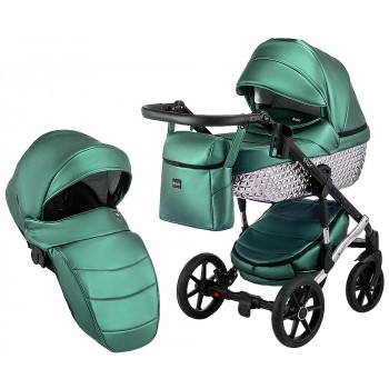 Коляска 2 в 1 Bair Star (Silver) шкіра 100% 41S зелений (перламутр) - графітова люлька