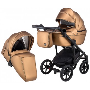 Коляска 2 в 1 Bair Polo (Black) шкіра 100% 28 срібло (перламутр)