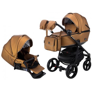 Коляска 2 в 1 Adamex Barcelona шкіра 100% Y230 срібло (перламутр)