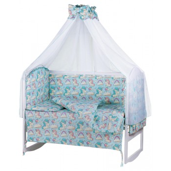 Детская постель Babyroom Comfort-08 unicorn голубой (единороги)