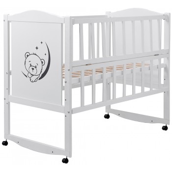 Ліжко Babyroom Тедді T-01 фігурне бильце, відкидний бік, колеса білий