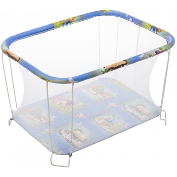 Манеж Qvatro Classic-02 дрібна сітка синій (мишки, будиночки)