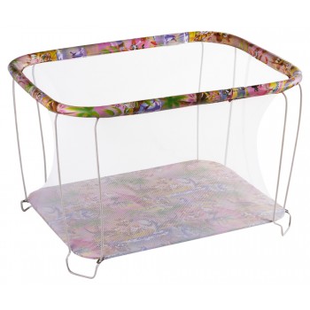 Манеж Qvatro Classic-02 дрібна сітка рожевий (вовк на островах)