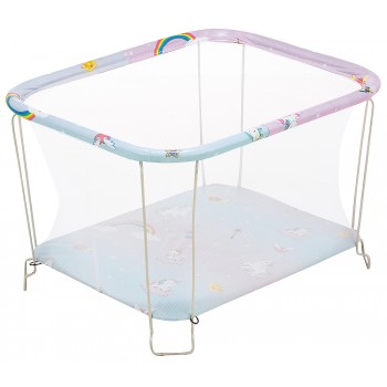 Манеж Qvatro Classic-02 дрібна сітка блакитний з рожевим (єдинороги)