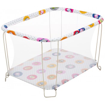 Манеж Qvatro Classic-02 дрібна сітка білий (різнокольорові сови)