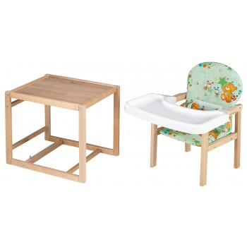 Стільчик - трансформер Babyroom Поні-230 eko без лаку пластикова стільниця зелений (ведмедики і бджілки)